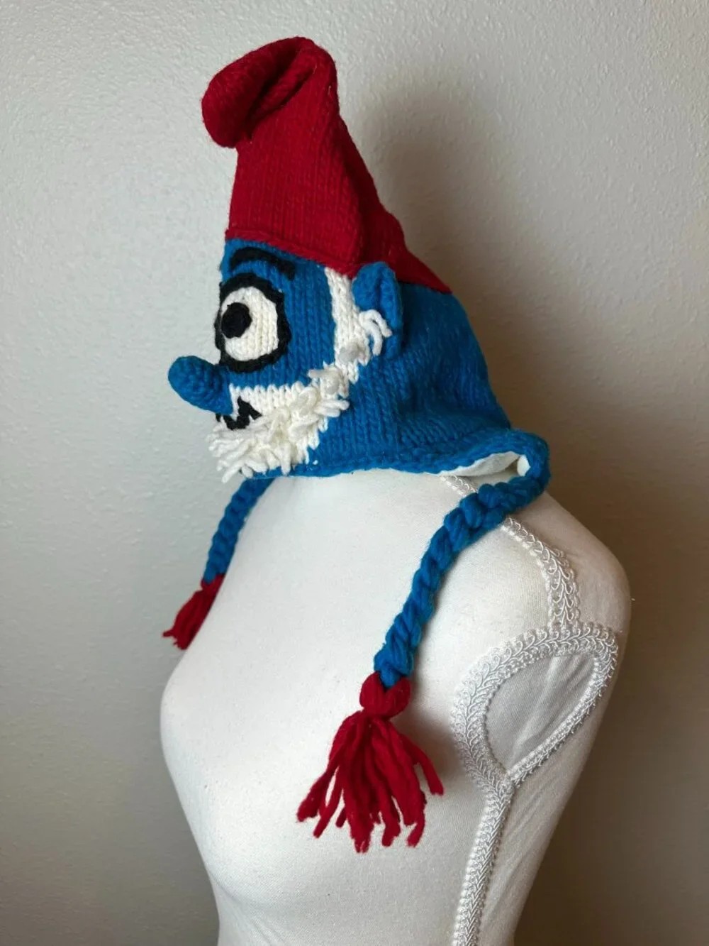 Adorable Artisan Papa Smurf Beanie with Earflaps & Beard!